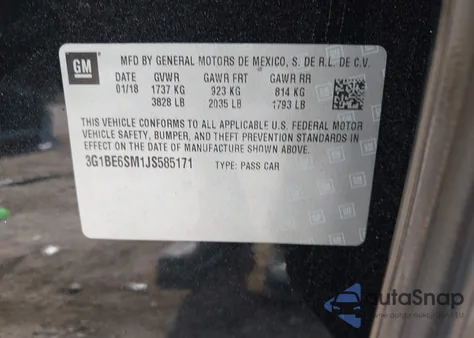 2018 Chevrolet Cruze Lt Auto from USA, damaged, VIN 3G1BE6SM1JS585171